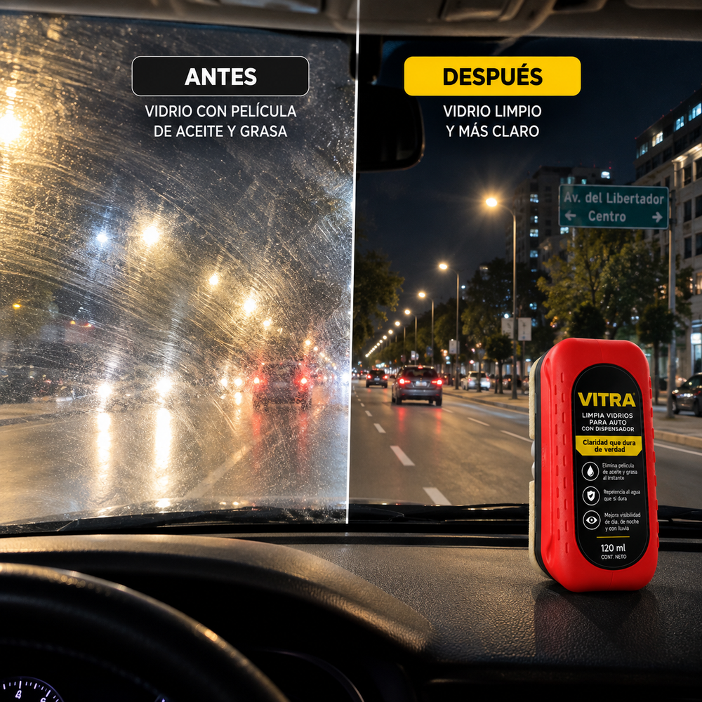 VITRA - Limpiavidrios para Auto | Elimina Grasa y Repele el Agua